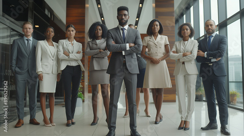 A diverse group of business professionals in formal wear, highlighting the importance of inclusivity in the workplace