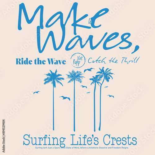 Vector illustration on the theme of surf and surfing in Hawaii. Vintage design. Typography, t-shirt graphics