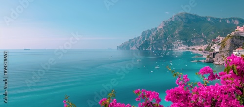 Amalfi Coast View With Bougainvillea