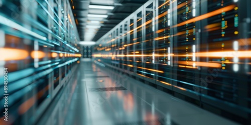 Server Room With Data Flowing Through