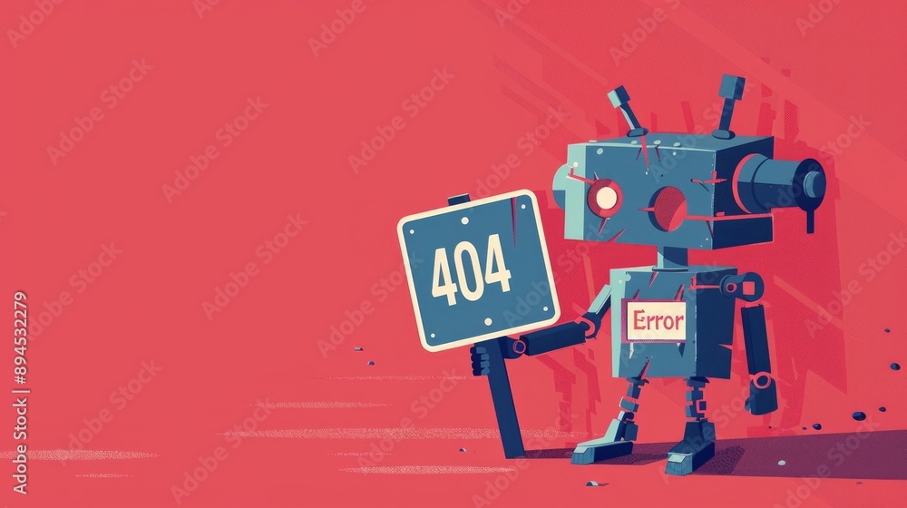 Naklejka premium Robot Holding 404 Error Sign Cartoon