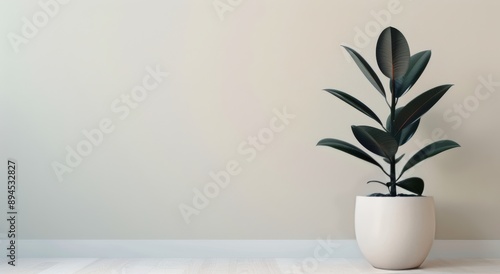 Ficus Plant In White Pot Against Wall