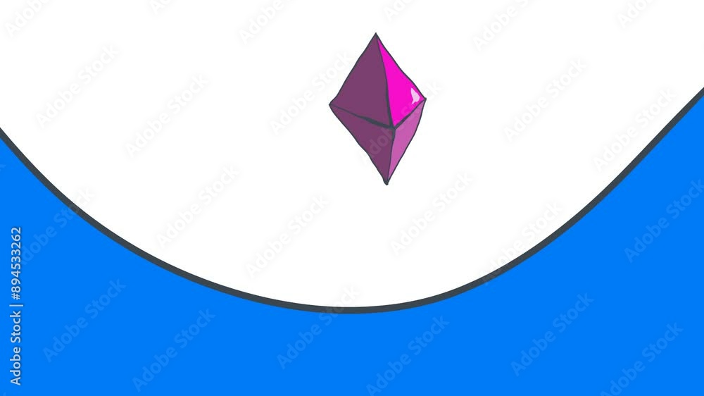 Above the blue curved area hangs a purple or pink diamond. Above the blue curved area hangs a purple or pink diamond.