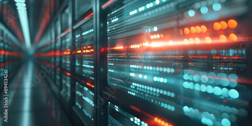 Server Room With Data Flowing Through
