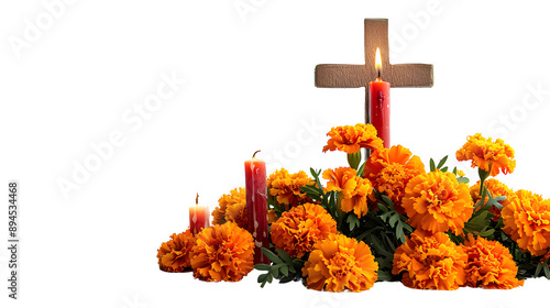 Miniature Day of the Dead Decorated Cross, Intricately Designed and Colorful Symbol for Mexican Celebration, Iconic Cultural Ornament, png file, isolated on white