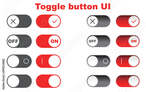 赤いトグルスイッチ・トグルボタンのUI ベクターセット　