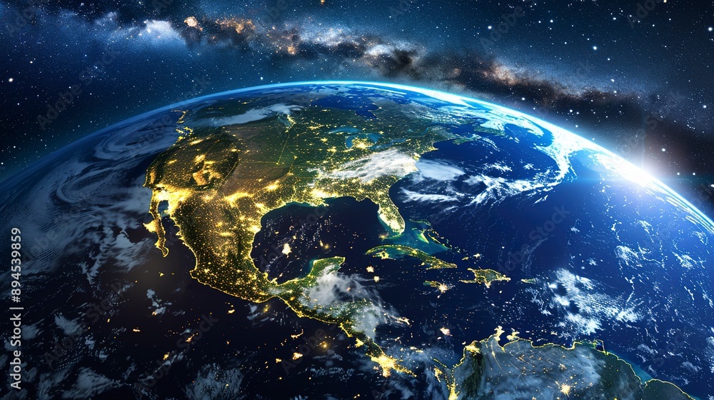 Fototapeta premium planet earth at night from space showing north america