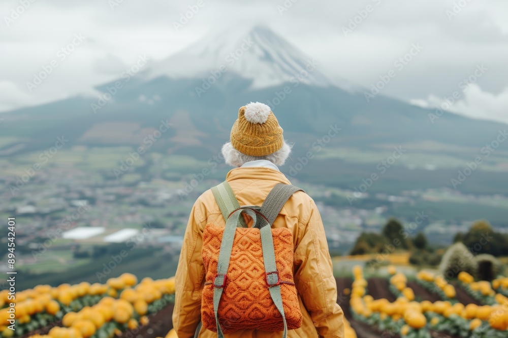 Backpacker facing mount fuji Backpacker facing mount fuji