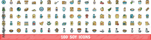 100 soy icons set. Color line set of soy vector icons thin line color flat on white