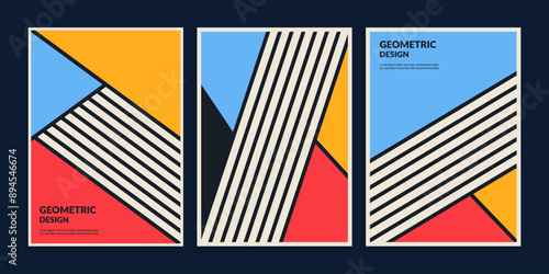 Minimal primitive lines bauhaus cover design set