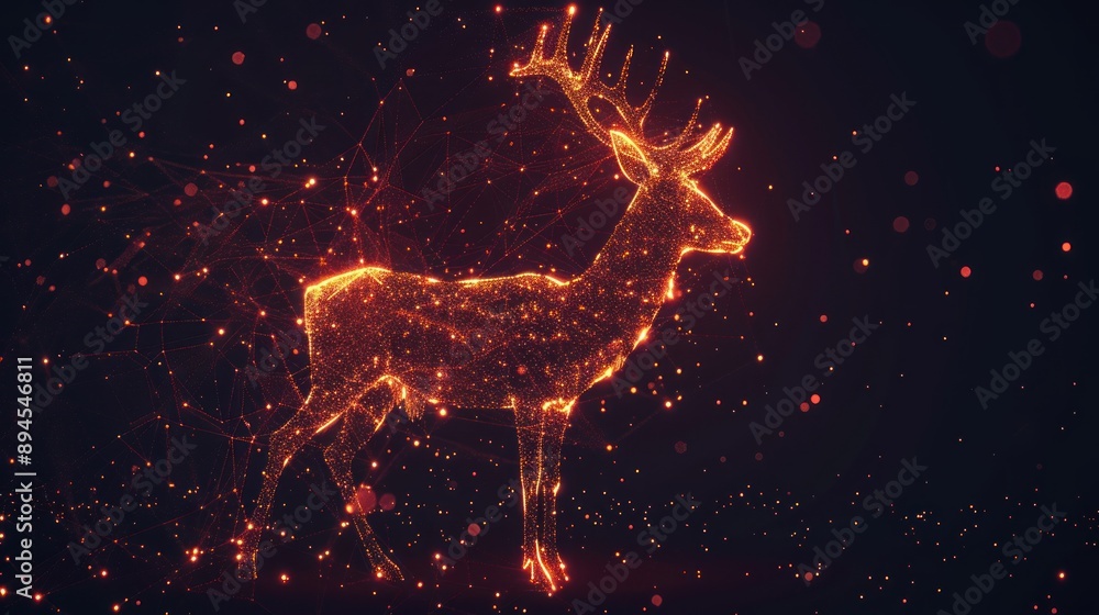 A bright color glow of the Deer silhouette isolated in a dark background A bright color glow of the Deer silhouette isolated in a dark background