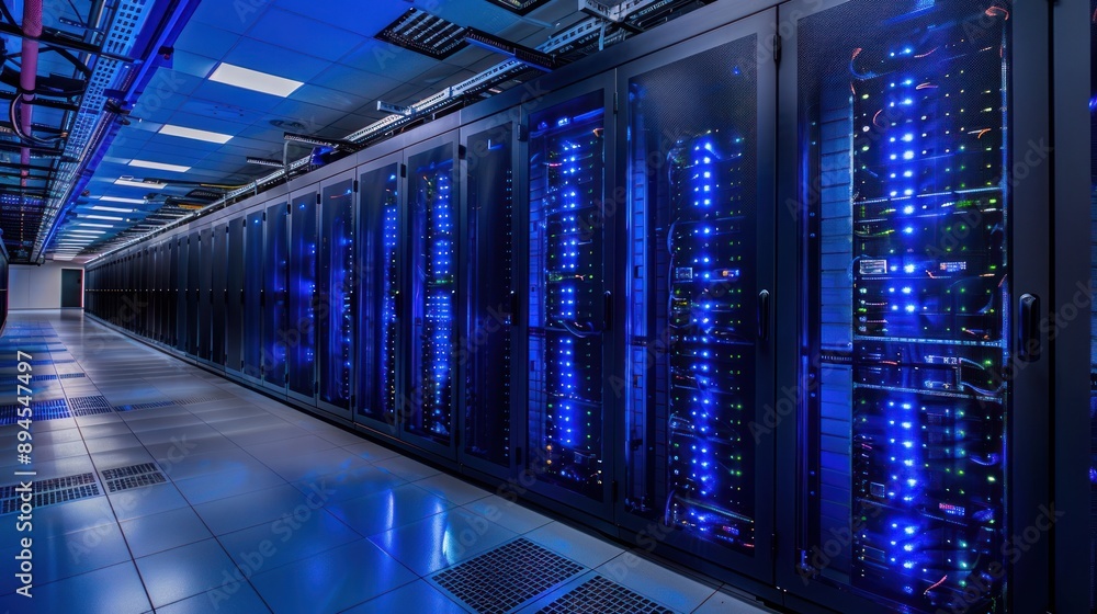 Naklejka premium A modern data center with advanced servers and cooling systems