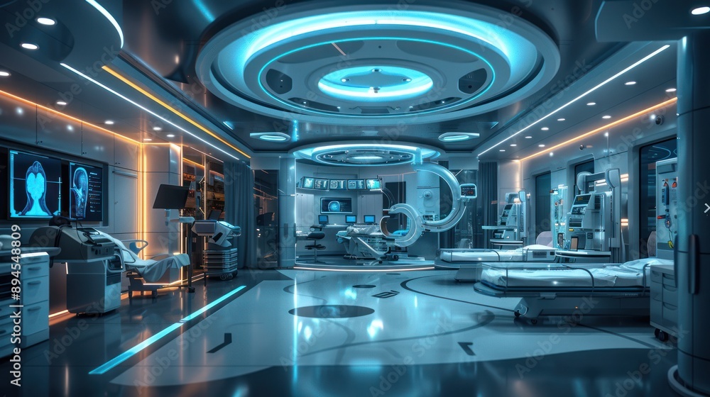 A futuristic hospital with robotic surgery and AI-assisted care A futuristic hospital with robotic surgery and AI-assisted care