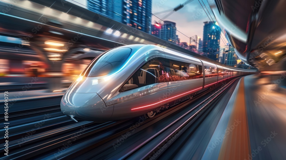 Fototapeta premium A futuristic commuter train with a sleek design, symbolizing advanced mass transit solutions