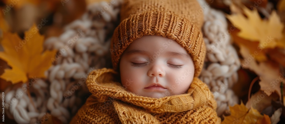 Sleeping Baby in Autumn Leaves Sleeping Baby in Autumn Leaves