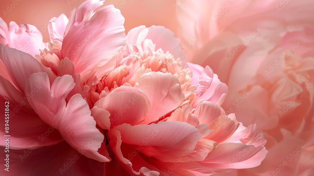 Detailed view of a pink peony with lush petals Detailed view of a pink peony with lush petals
