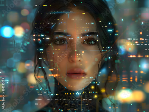 Futuristic portrait of an android robot woman. Neural network AI generated art