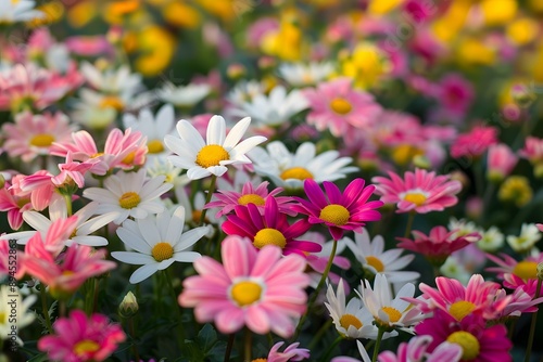 Close Up of White Pink and Yellow Daisies © Adobe Contributor