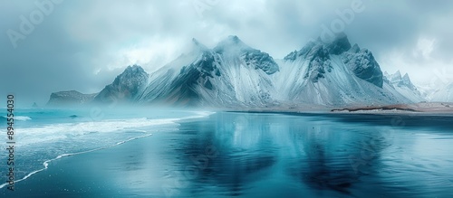 Wallpaper Mural Misty Mountain Range Reflecting in Blue Ocean Torontodigital.ca