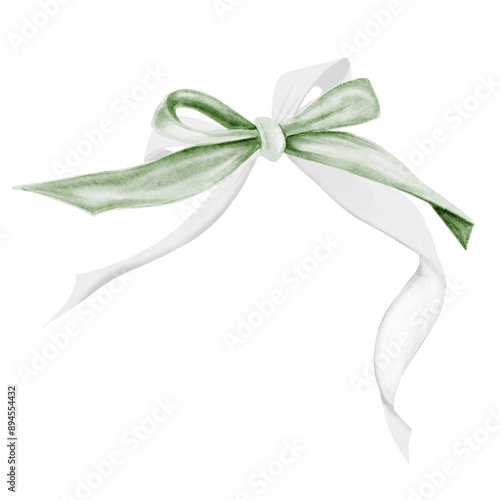 Watercolor bow. Knotted thin ribbon in vintage style. Clip art isolated on white background in coquette and shabby chic style. For designing cards and invitations for weddings and Valentine's Day