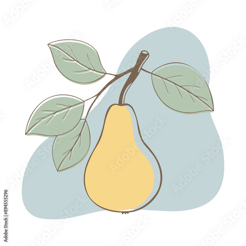 Silhouette pear doodle drawing fruit. Organic simple icon. Food stylized fruit in minimal boho drawn style. Vector illustration