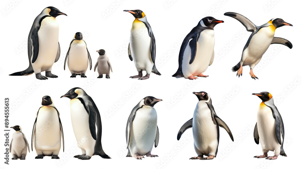 Fototapeta premium Penguin animal png element set, transparent background