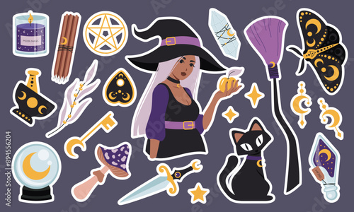Vector isolated magic sticker set. Clip art elements