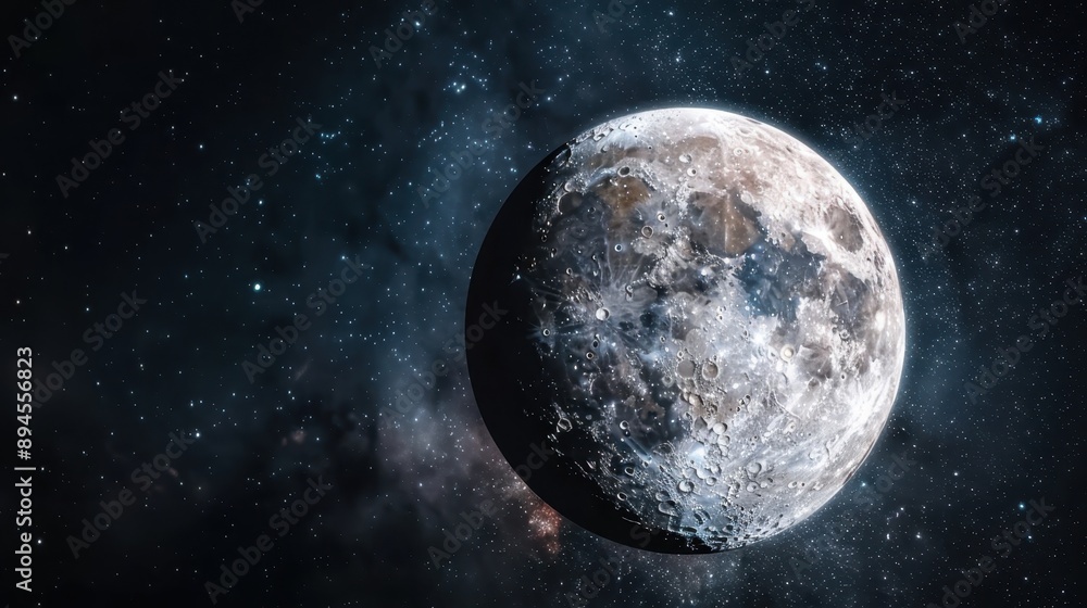 A high-resolution image of the moon with incredible details, set against a backdrop of space with numerous stars giving a serene and captivating view of the cosmos. A high-resolution image of the moon with incredible details, set against a backdrop of space with numerous stars giving a serene and captivating view of the cosmos.