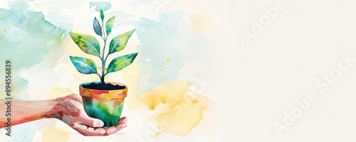 Corporate environmental projects, sustainable business growth, watercolor style