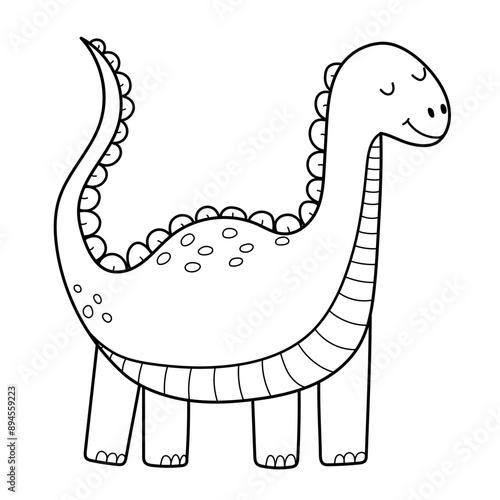 Cute dinosaur in outline isolated on white background. A long neck funny dino character in outline for coloring. Vector illustration