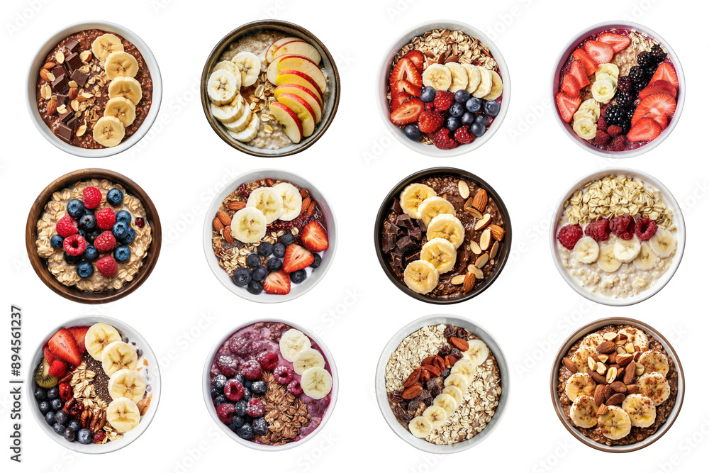 PNG Acai bowl aerial view set, transparent background PNG Acai bowl aerial view set, transparent background