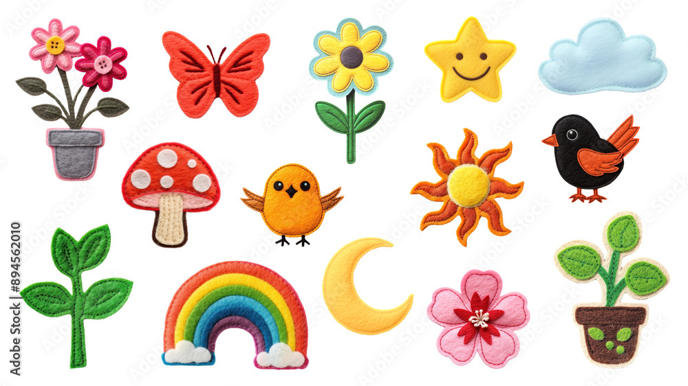 Fototapeta premium PNG cute felt sticker set, transparent background