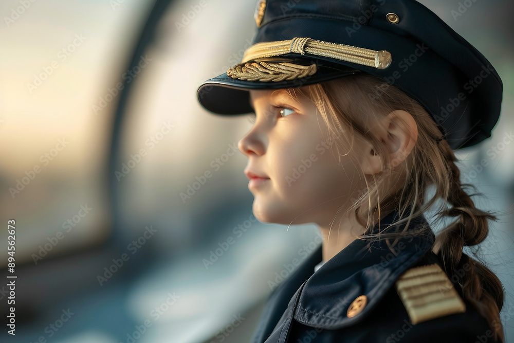 Created with generative AI technology picture of charming small child pilot in hat outdoors Created with generative AI technology picture of charming small child pilot in hat outdoors