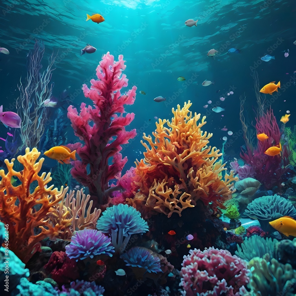 Fototapeta premium Imaginative colorful illustration of cute fantasy under water