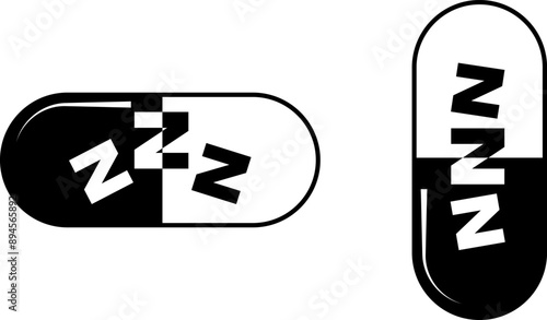 black white sleeping pill icon set