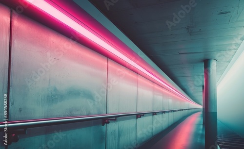 Concrete Tunnel With Pink Neon Lights