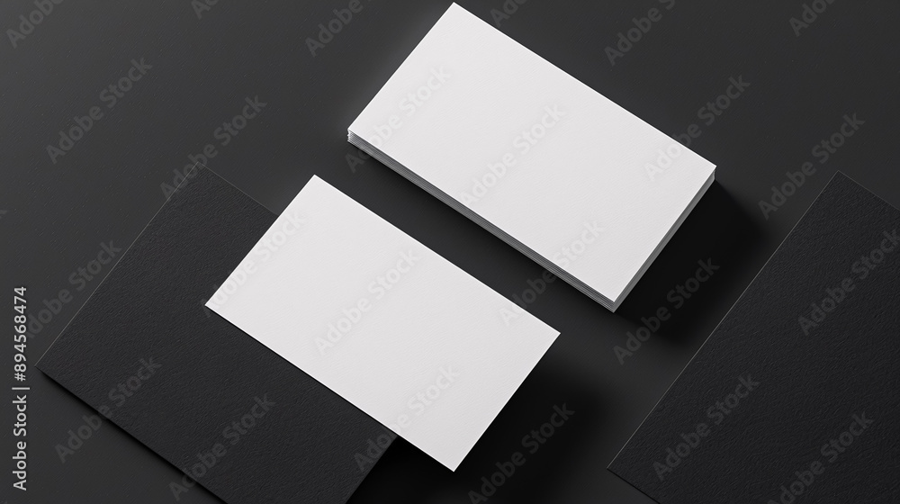 Blank business cards on black background, above view. Mockup for design Blank business cards on black background, above view. Mockup for design
