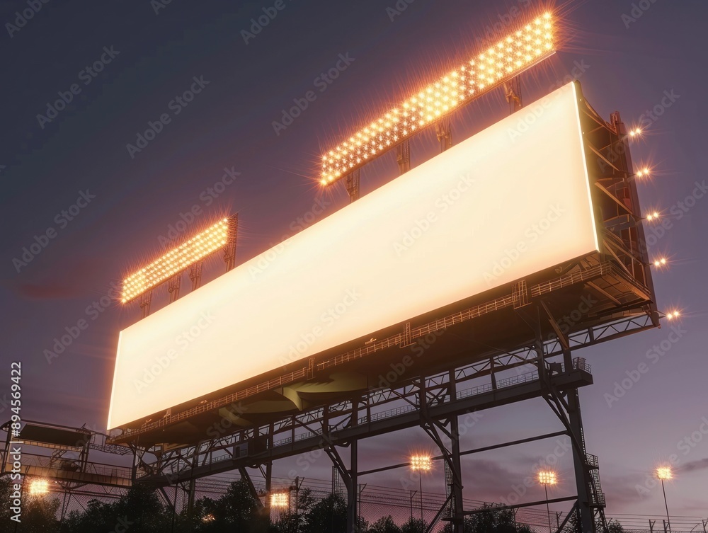 Blank Billboard at Night with Stadium Lights Blank Billboard at Night with Stadium Lights