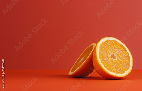 Orange Slice on Red Background