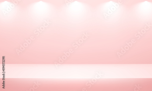 Empty pink studio room background. Pink background. Space for selling products on the website. Empty room with spotlight effect. Vector illustration.