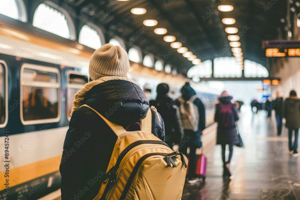 Traveler with Suitcase on Busy Train Platform Watching Departing Train with Mixed Emotions
Traveler with Suitcase on Busy Train Platform Watching Departing Train with Mixed Emotions