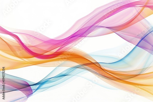 Dynamic Abstract Composition of Solid Colorful Curved Flowing Lines on Clean White Background