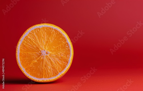 Orange Slice on Red Background