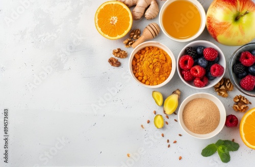 Immune Boosting Foods on White Background