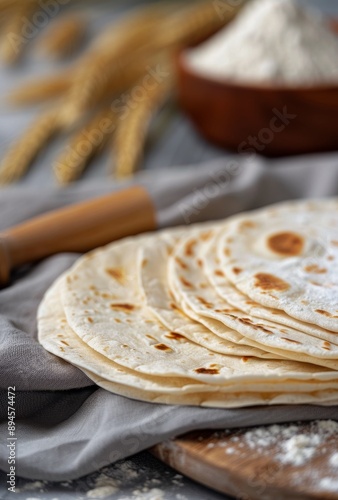 Stacked Wheat Tortillas on Rustic Wood