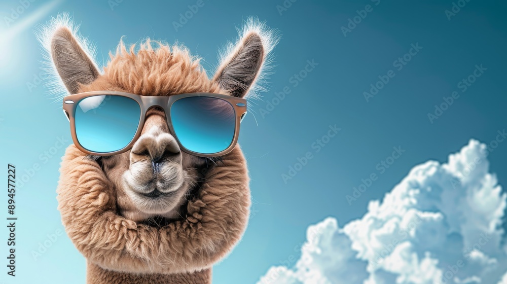 Obraz premium Funny Alpaca with Sunglasses: Summer Holiday Photography Banner