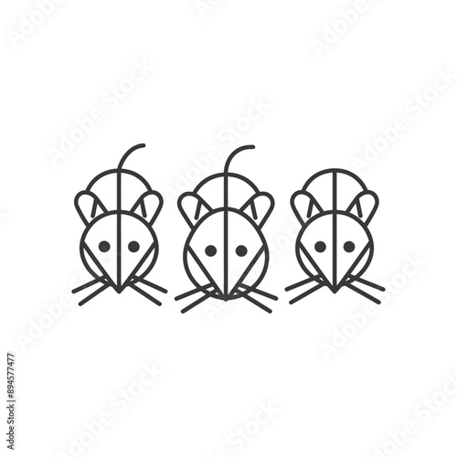 Three mice in a row looking forward