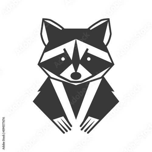 black and white geometric illustration of a raccoon