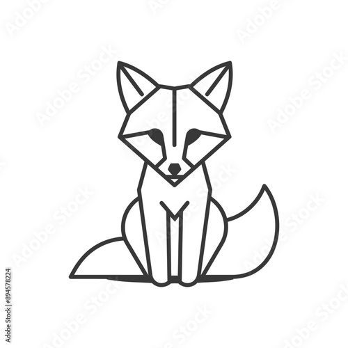 geometric fox with a bushy tail sits on the ground