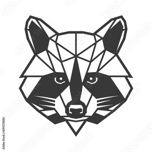 geometric raccoon stares intensely with black eyes